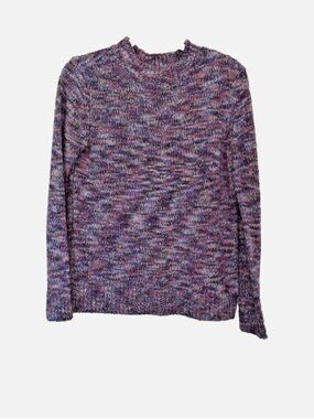 LOFT Marled Knit Sweater Womens XS Mock Neck Multicolor Pink Blue Cozy Pullover